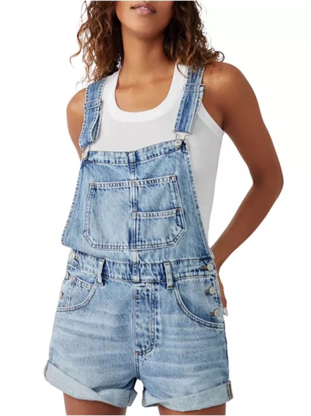 We The Free Women’s S Ziggy Shortall Light Wash Denim Overalls Free People